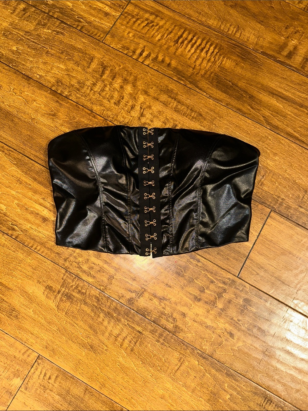 Black polyester Hook-Front Strapless Bustier